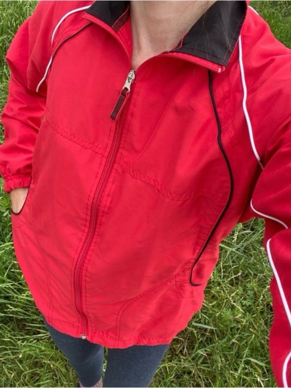 bcg Red Lightweight Zip-Up Jacket with Black Trim